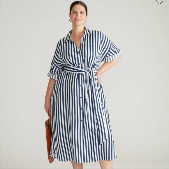 Universal Standard Dresses & Skirts - NWT Universal Standard Plaza Linen Shirt Dress Blue and White Stripe Size Small